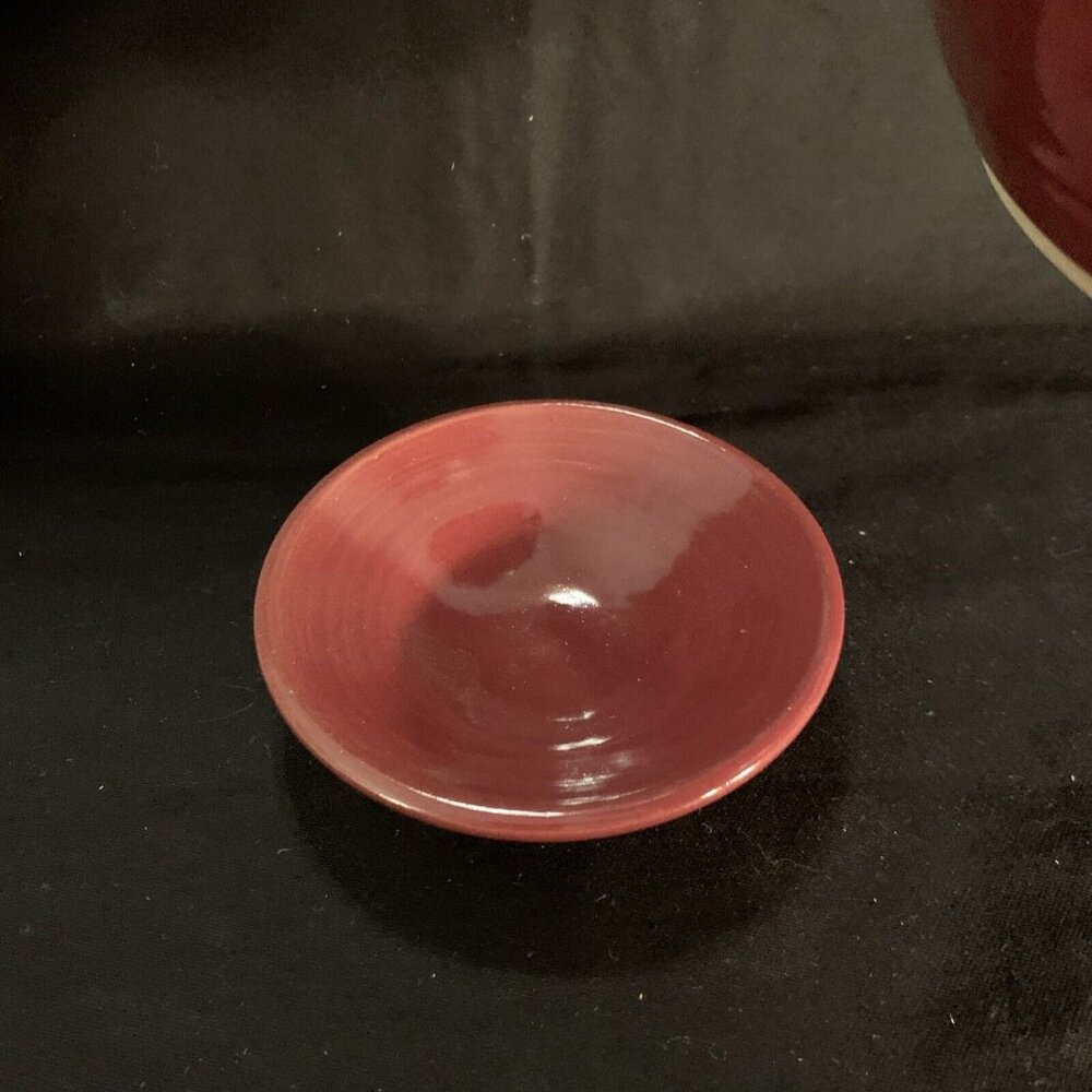 2 PC Handmade Maroon Stoneware Colander Leaf Handles Under Dish Janet Donnangelo - Picture 6 of 16